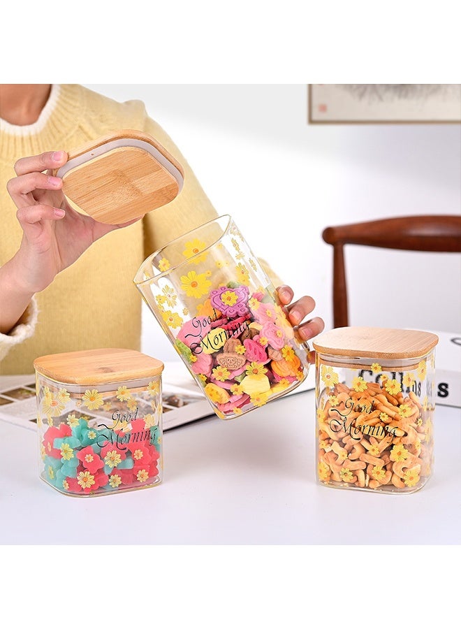 فلاي رود 3 قطع من حاويات تخزين الطعام، برطمانات تخزين زجاجية صيفية مع غطاء محكم من الخيزران، مجموعات علب زهور شفافة، ثلاثة أحجام، يمكن استخدامها لحمل التوابل وحبوب القهوة والبسكويت والحلوى وما إلى ذلك. - Image 4