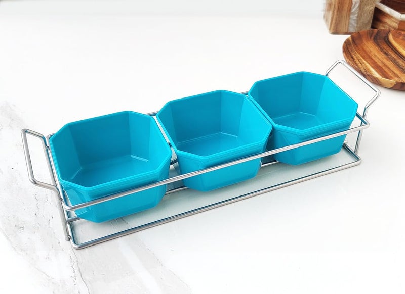 appeasy Silver Plated Wire Tray with 3 Bowl Server Set for Center Table for Dessert Appetizer Serving Bowl Friut Chip dip Bowl Set for Parties - Image 3