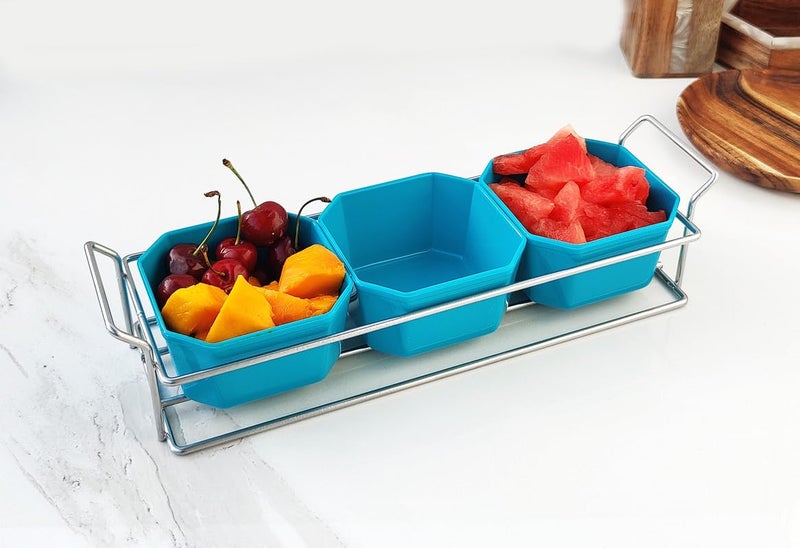 appeasy Silver Plated Wire Tray with 3 Bowl Server Set for Center Table for Dessert Appetizer Serving Bowl Friut Chip dip Bowl Set for Parties - Image 2