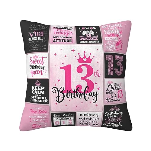 ZUMBULKJ 13th Birthday Gifts for Girls, 13 Year Old Girl Birthday Gift Ideas, 13 Yr Old Girl Presents Decorations for Girls Throw Pillow Covers 18x18 Inch - Image 1