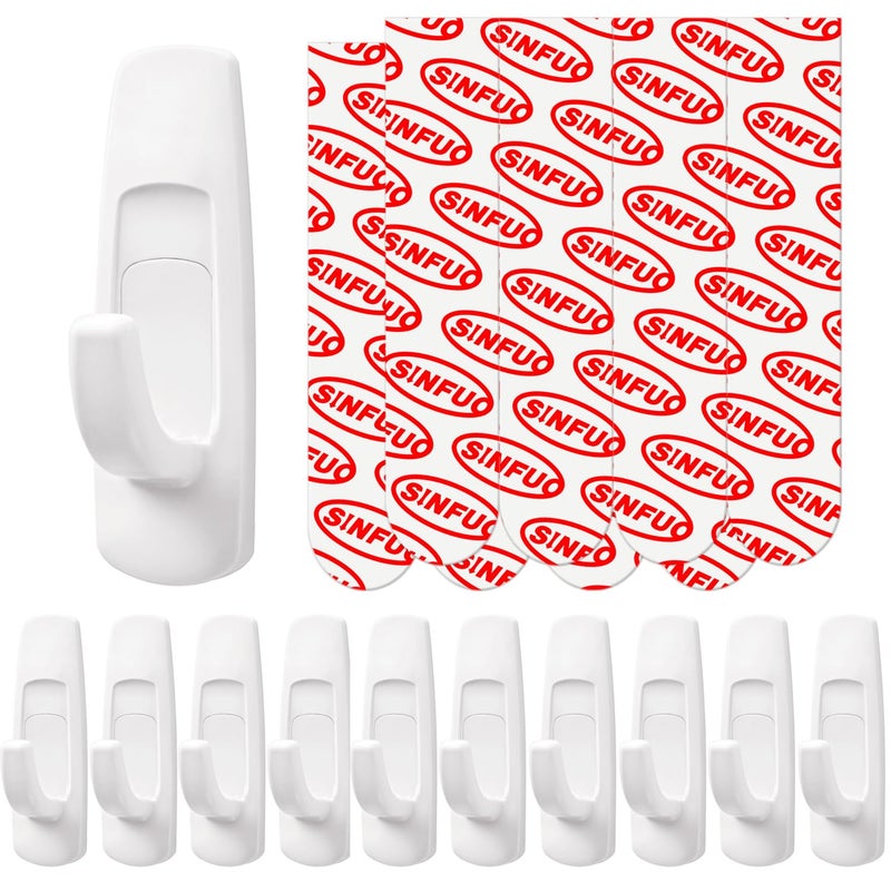 Utility Wall Hooks for Hanging Large 10 Hooks Damage Free Hanging Wall Hooks with Adhesive Strips Heavy Duty Adhesive Hooks Damage Free for Key Holder Coat Door Shower Hanging