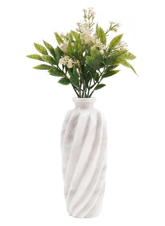 راديكالن مزهرية زهور رخامية من Radicaln مقاس 10 بوصات بيضاء مصنوعة يدويًا لغرفة المعيشة وديكور المنزل - مزهرية طويلة لطاولة الطعام المركزية - مزهرية رخامية لطاولة القهوة وديكور رف الكتب - Image 1