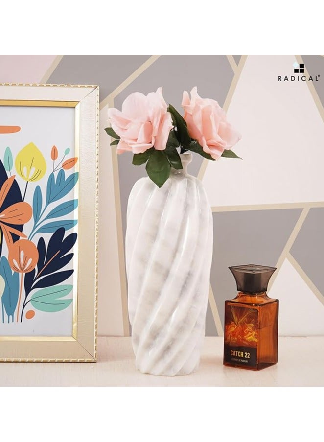 راديكالن مزهرية زهور رخامية من Radicaln مقاس 10 بوصات بيضاء مصنوعة يدويًا لغرفة المعيشة وديكور المنزل - مزهرية طويلة لطاولة الطعام المركزية - مزهرية رخامية لطاولة القهوة وديكور رف الكتب - Image 2