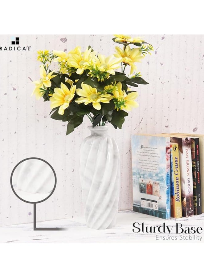 راديكالن مزهرية زهور رخامية من Radicaln مقاس 10 بوصات بيضاء مصنوعة يدويًا لغرفة المعيشة وديكور المنزل - مزهرية طويلة لطاولة الطعام المركزية - مزهرية رخامية لطاولة القهوة وديكور رف الكتب - Image 4