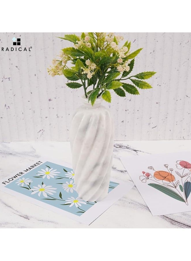 راديكالن مزهرية زهور رخامية من Radicaln مقاس 10 بوصات بيضاء مصنوعة يدويًا لغرفة المعيشة وديكور المنزل - مزهرية طويلة لطاولة الطعام المركزية - مزهرية رخامية لطاولة القهوة وديكور رف الكتب - Image 5