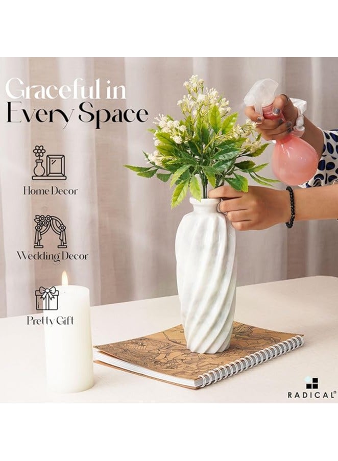 راديكالن مزهرية زهور رخامية من Radicaln مقاس 10 بوصات بيضاء مصنوعة يدويًا لغرفة المعيشة وديكور المنزل - مزهرية طويلة لطاولة الطعام المركزية - مزهرية رخامية لطاولة القهوة وديكور رف الكتب - Image 3