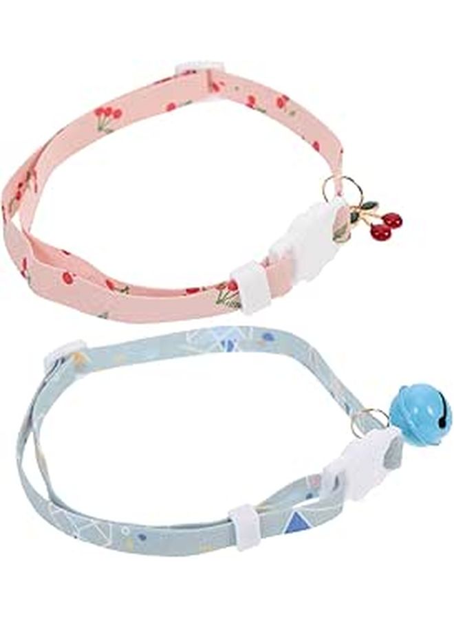 Red Cherry Bell Puppy Kitten Collar Set 2Pcs Breathable Pet Necklace For Parties - Image 1