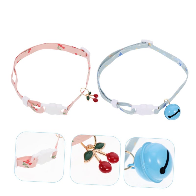 Red Cherry Bell Puppy Kitten Collar Set 2Pcs Breathable Pet Necklace For Parties - Image 5