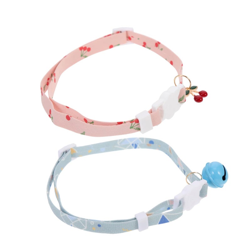 Red Cherry Bell Puppy Kitten Collar Set 2Pcs Breathable Pet Necklace For Parties - Image 2