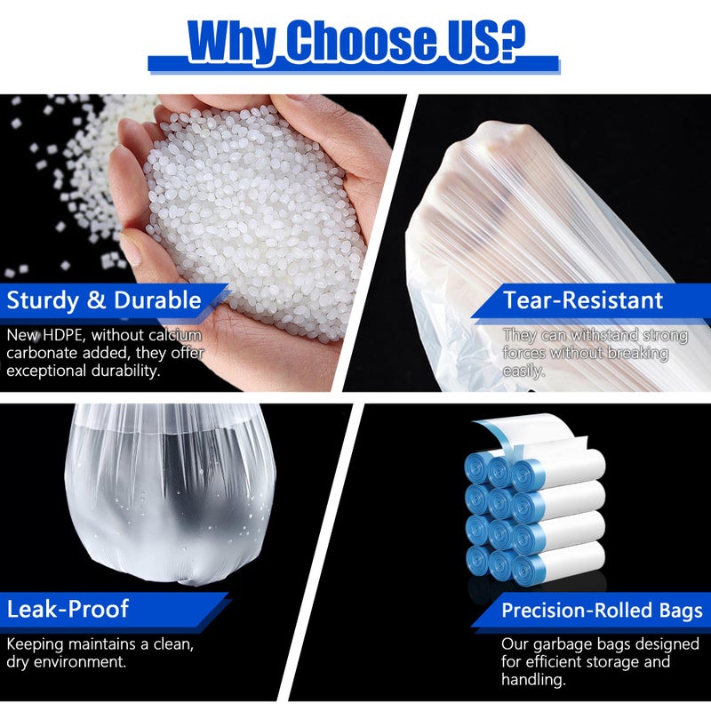 LEAGIM Small Trash Bags 2 Gallon, 360 Count -1.2 Mil Drawstring Mini Garbage Bags, White Plastic Trash Can Liners for Bathroom Accessories, 7.5 Liter, Bedroom, Dorm Room Essentials, Office - Image 4