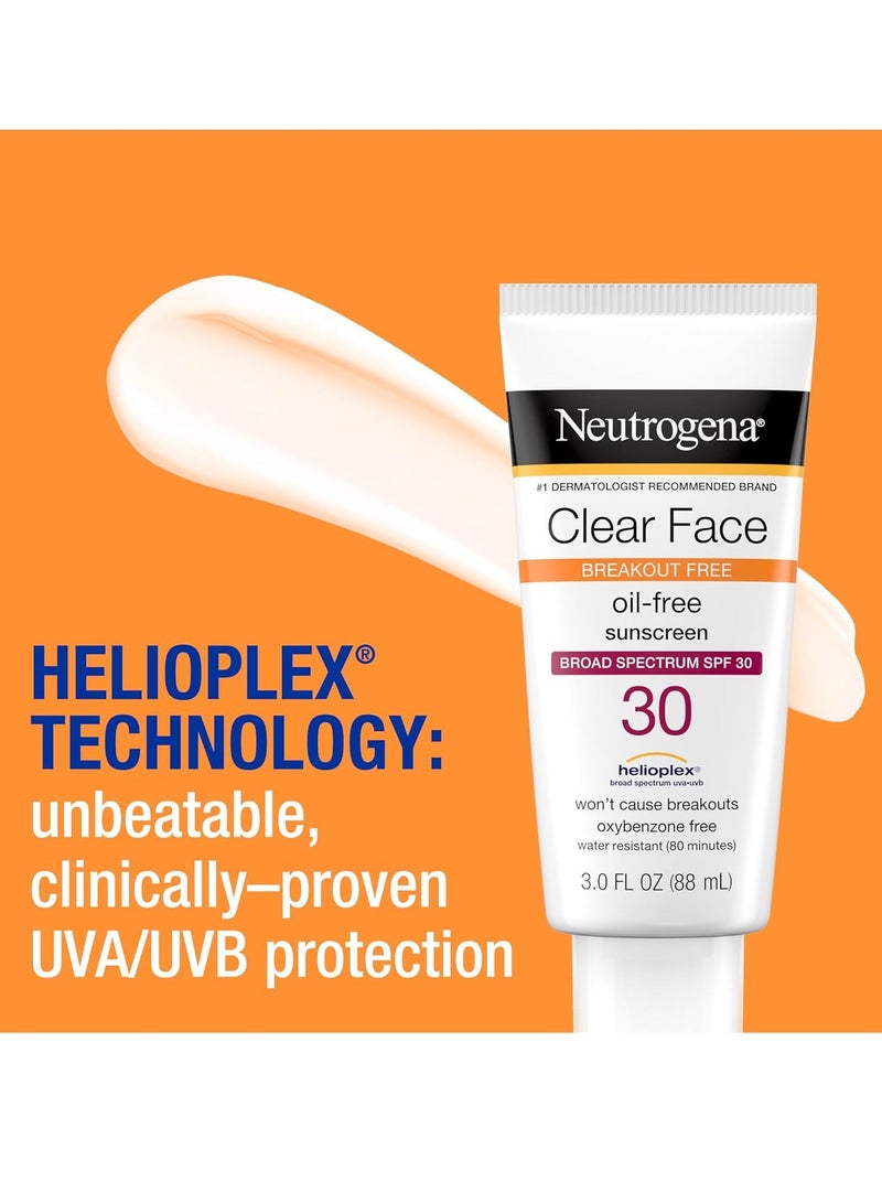 نيوتروجينا واقي شمس للوجه واضح للبشرة المعرضة لحب الشباب، واقي شمس واسع الطيف SPF 30، غير كوميدوغيني، واقي شمس خالي من الزيوت لحماية البشرة من الشمس، 3 أونصة سائلة - Image 2