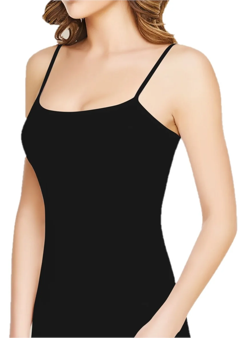Tutku Women's Ribbed Rope Strap Black Undershirt 6 Pack