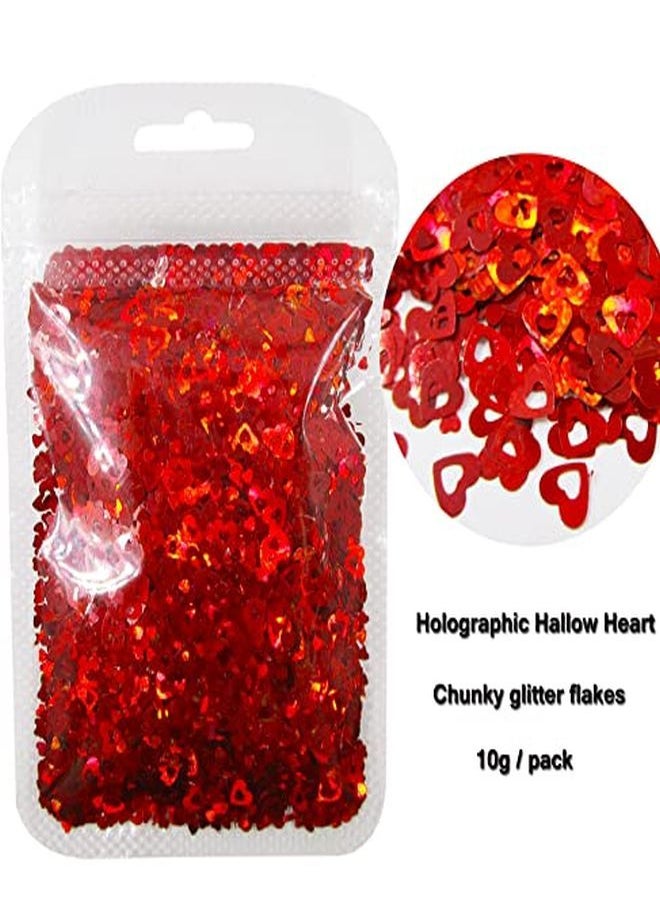 LoveOurHome 60G Holographic Heart Chunky Glitter Flakes Resin Accessories Craft Supplies Hallow Hearts Shapes Laser Red Gold Silver Glitter Sequins Slime Confetti Acrylic Nails Art Decor (Heart)  - Image 4