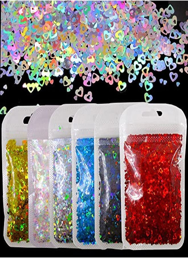 LoveOurHome 60G Holographic Heart Chunky Glitter Flakes Resin Accessories Craft Supplies Hallow Hearts Shapes Laser Red Gold Silver Glitter Sequins Slime Confetti Acrylic Nails Art Decor (Heart)  - Image 1