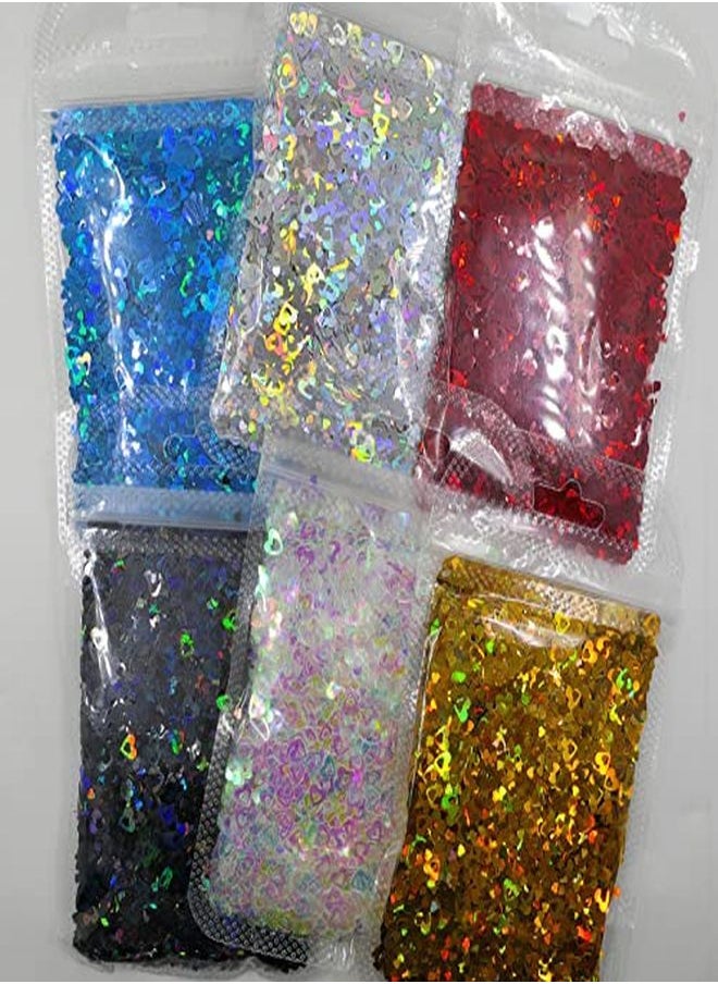 LoveOurHome 60G Holographic Heart Chunky Glitter Flakes Resin Accessories Craft Supplies Hallow Hearts Shapes Laser Red Gold Silver Glitter Sequins Slime Confetti Acrylic Nails Art Decor (Heart)  - Image 5