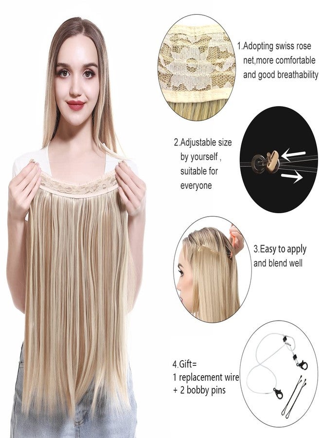 SARLA Invisible Wire Hair Extensions 22 inch Long Synthetic Hairpieces Straight Ash Medium Brown With Ash Blonde Highlight Adjustable Headband for Women No Clip - Image 5