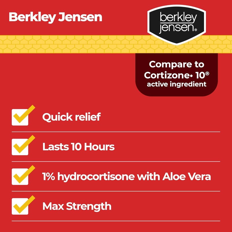 Berkley Jensen كريم بيركلي جينسن المضاد للحكة بقوة قصوى 4 أونصات مع الألوة فيرا المهدئة 1 هيدروكورتيزون لتخفيف الحكة للإكزيما والصدفية ولدغات الحشرات وسُمّ العُثّ والبلوط والسماق عبوة من 2 أنبوب 2 أونصة - Image 2