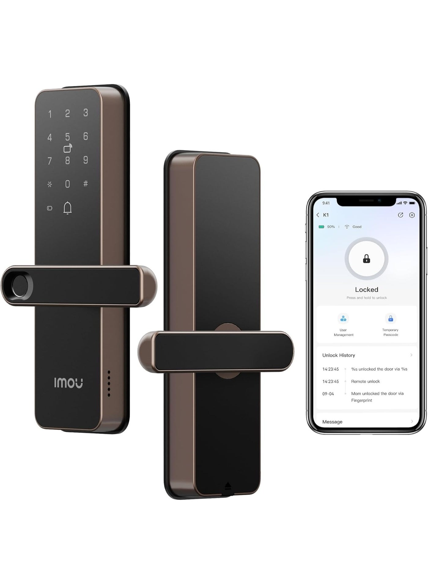 K1S‑W Smart Door Lock – Wi-Fi & Bluetooth, Fingerprint, PIN, RFID, Mechanical Key Access, Alexa Compatible, Remote App Control, Auto-Lock, Temporary Guest Codes, Waterproof, for Home & Apartment Security | K1S-G(S)-W-EN