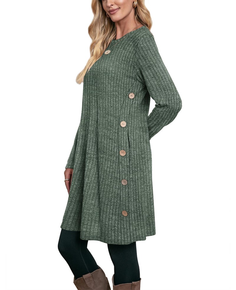 OFEEFAN Fall Casual Dresses Long Sleeve Winter Dress Christmas Dresses 2024 Green XL - Image 4