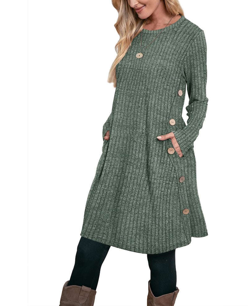 OFEEFAN Fall Casual Dresses Long Sleeve Winter Dress Christmas Dresses 2024 Green XL - Image 1