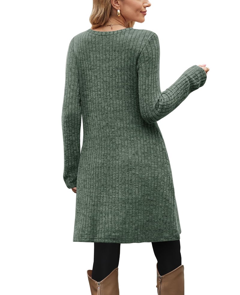OFEEFAN Fall Casual Dresses Long Sleeve Winter Dress Christmas Dresses 2024 Green XL - Image 5