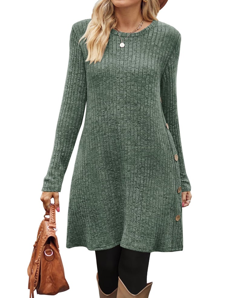 OFEEFAN Fall Casual Dresses Long Sleeve Winter Dress Christmas Dresses 2024 Green XL - Image 3