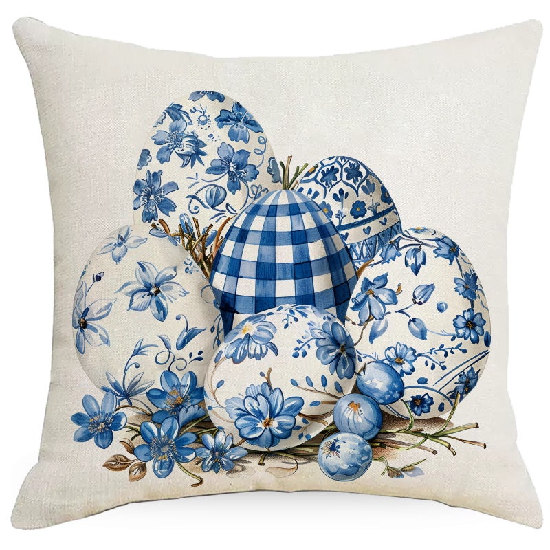 New Blue Plaid Easter Pillowcase Cushion Cover Cute Rabbit Truck Animal Pillowcase - Image 3