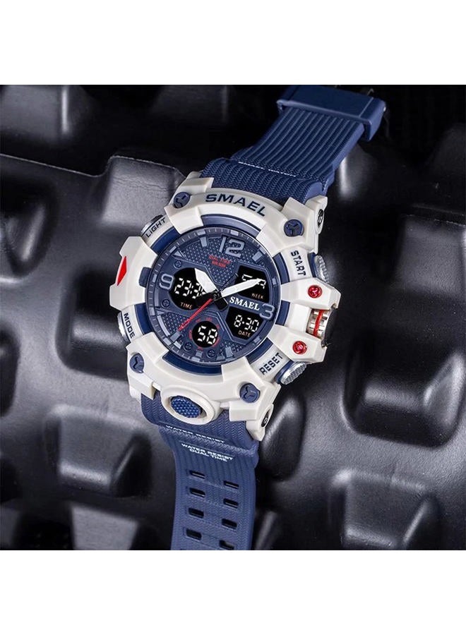 SMAEL Men's Military Waterproof Sports Watch Date Multifunction LED Alarm Stopwatch Digital Watch for Men, Darkblue, Large Face, Digital - Image 2
