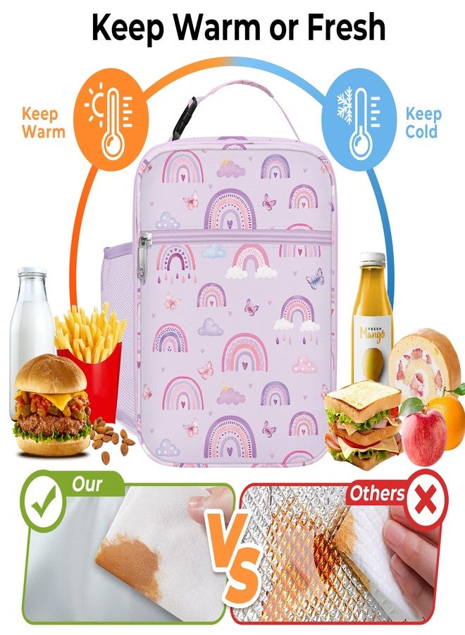 Clastyle Rainbow Insulated Kids Lunch Bag Large Thermal Cooler Bag for Girls Picnic School Toddler Lunch Box Tote,Purple - Image 3