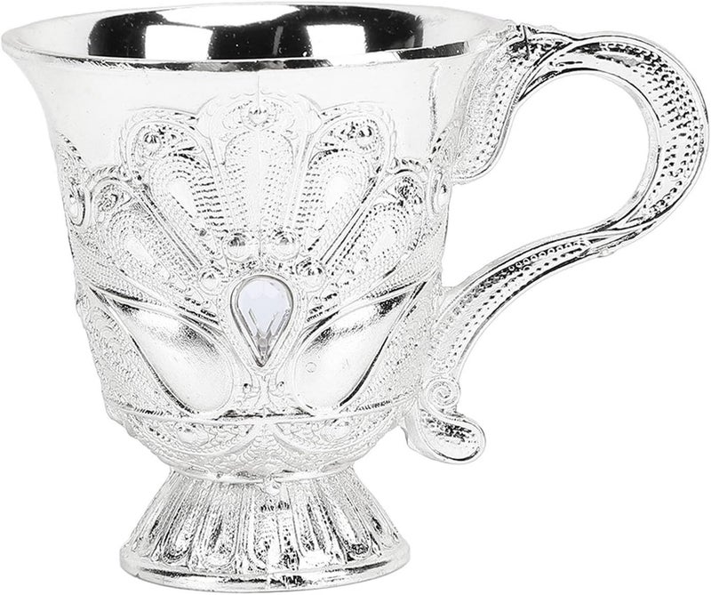 Asixxsix Vintage Goblet, Retro Metal Wine Glass Embossed with Zinc Alloy Sturdy Base for Home Bar Party Wedding Decor (Handle Silver) - Image 3
