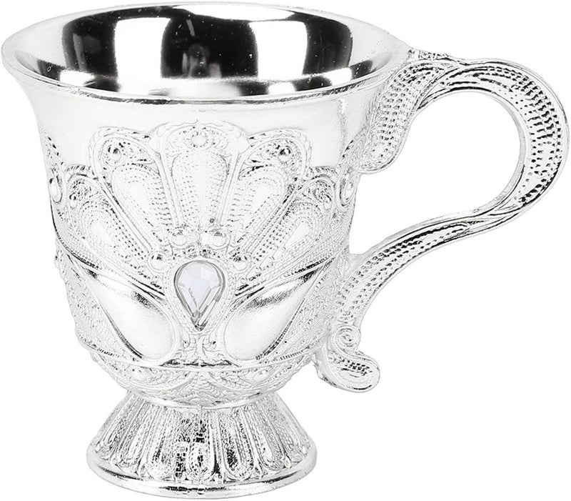 Asixxsix Vintage Goblet, Retro Metal Wine Glass Embossed with Zinc Alloy Sturdy Base for Home Bar Party Wedding Decor (Handle Silver) - Image 1