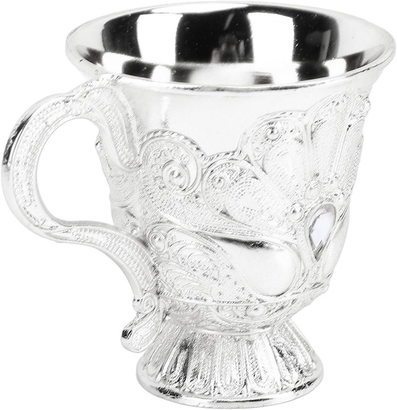 Asixxsix Vintage Goblet, Retro Metal Wine Glass Embossed with Zinc Alloy Sturdy Base for Home Bar Party Wedding Decor (Handle Silver) - Image 2