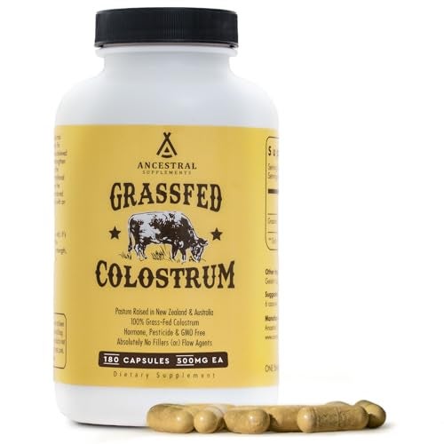 Ancestral Supplements مكمل كولستروم لحم البقر المدعوم بالأعشاب 3000 ملغ يدعم المناعة ويعزز صحة الأمعاء والأداء الرياضي ومستويات الحديد الصحية والنمو والإصلاح غير معدّل وراثيًا 180 كبسولة
