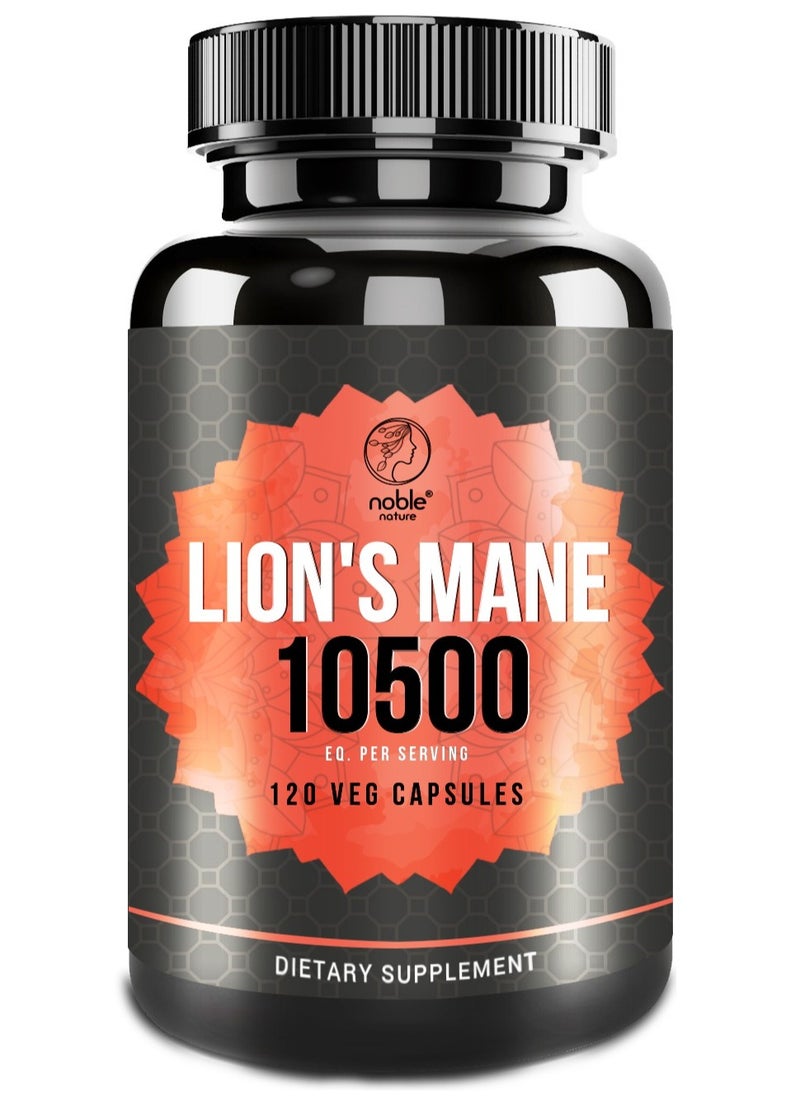 Lion's Mane Mushroom Supplement – 10,500mg Equivalent per Serving (10:1 Extract) with Black Pepper for Enhanced Absorption – Brain Support, Focus & Memory – 120 Veg Capsules – Non-GMO, Gluten-Free