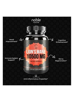 noble nature Lion's Mane Mushroom Supplement – 10,500mg Equivalent per Serving (10:1 Extract) with Black Pepper for Enhanced Absorption – Brain Support, Focus & Memory – 120 Veg Capsules – Non-GMO, Gluten-Free  - Image 5