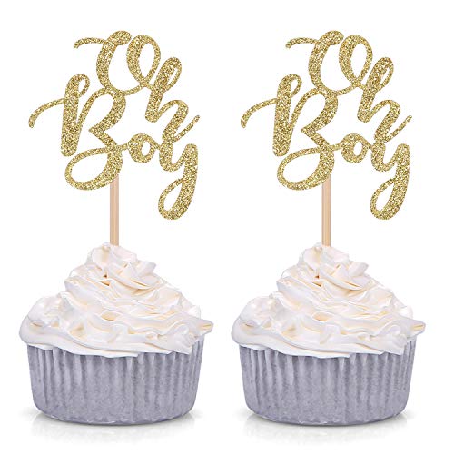 Giuffi Set of 24 Golden Oh Boy Cupcake Toppers Party Decors Baby Shower Decors by Giuffi - Image 1