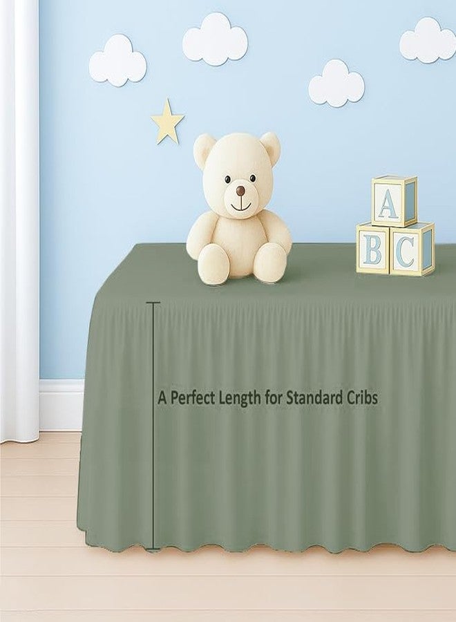 Silentnight Crib Ruffle Bed Skirt Microfiber Nursery Bedding Skirt for Baby Girls (28” x 52” x 14’’) Inch - Sage Solid - Image 2