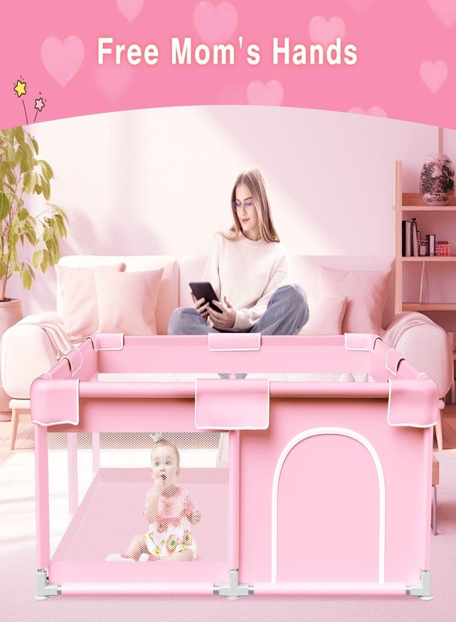 Jaobeem Pink Baby Playpen 50x50 Inches Playpen for Little Princess Play Yards Indoor & Outdoor Sturdy Safety Baby Girls Play Pen with Soft Breathable Mesh Toddlers Activity Center with Anti-Slip Base - Image 2
