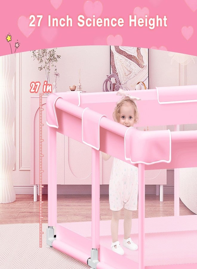 Jaobeem Pink Baby Playpen 50x50 Inches Playpen for Little Princess Play Yards Indoor & Outdoor Sturdy Safety Baby Girls Play Pen with Soft Breathable Mesh Toddlers Activity Center with Anti-Slip Base - Image 5