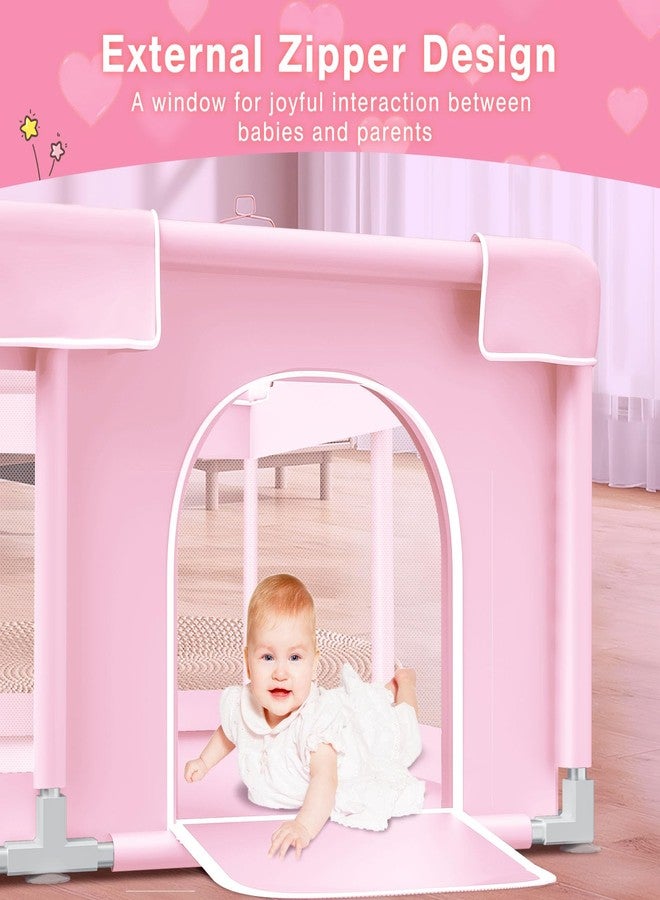 Jaobeem Pink Baby Playpen 50x50 Inches Playpen for Little Princess Play Yards Indoor & Outdoor Sturdy Safety Baby Girls Play Pen with Soft Breathable Mesh Toddlers Activity Center with Anti-Slip Base - Image 4