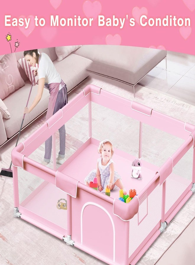 Jaobeem Pink Baby Playpen 50x50 Inches Playpen for Little Princess Play Yards Indoor & Outdoor Sturdy Safety Baby Girls Play Pen with Soft Breathable Mesh Toddlers Activity Center with Anti-Slip Base - Image 3