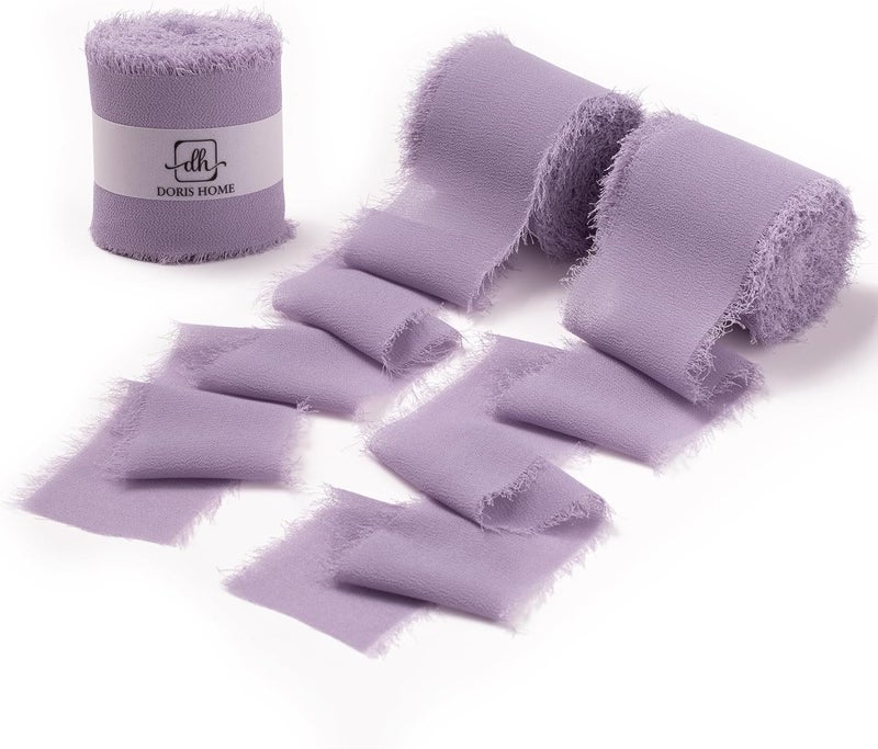 Doris Home Pastle Purple Chiffon Ribbon for Flower Bouquet, 2" x21Yd Fabric Ribbon for Gift Wrapping, Handmade Frayed Ribbon for Wedding/Christmas Decorations - Image 1