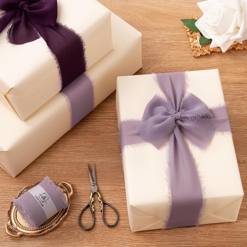 Doris Home Pastle Purple Chiffon Ribbon for Flower Bouquet, 2" x21Yd Fabric Ribbon for Gift Wrapping, Handmade Frayed Ribbon for Wedding/Christmas Decorations - Image 5