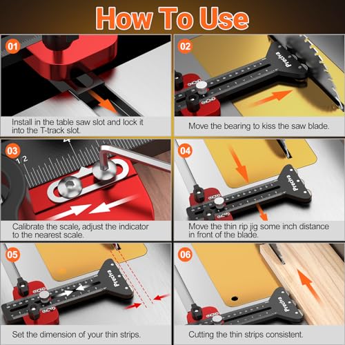 Preciva Thin Rip Table Saw Jig - 3 Pulleys Thin Rip Jig for Making Repetitive Narrow Strip Cuts, Table Saw Guide Fits for 3/8“ x 3/4” U Slot and 1/4“ x 3/8” T Slot - Image 5