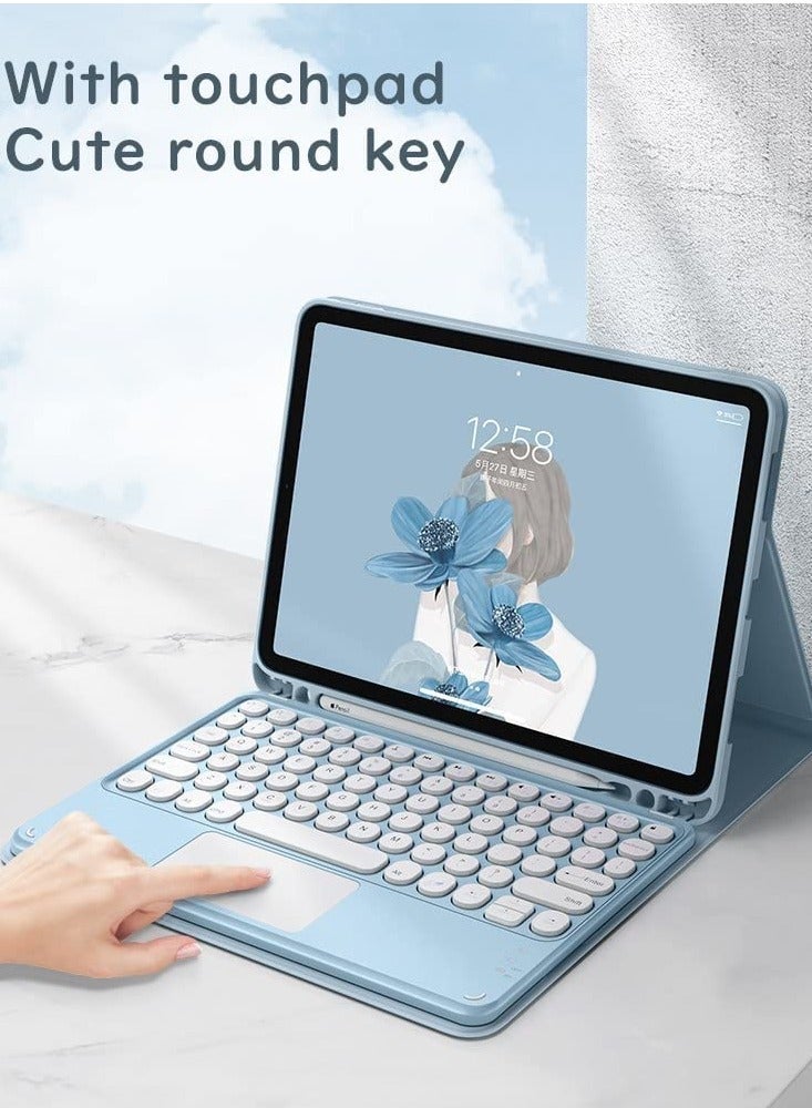 حافظة لوحة مفاتيح لجهاز iPad 10th Generation 2022 مع لوحة لمس ولوحة مفاتيح دائرية لطيفة ملونة لجهاز iPad 10 10.9 بوصة ولوحة مفاتيح تعمل باللمس قابلة للفصل وغطاء ذكي رفيع مع حامل قلم رصاص - Image 4