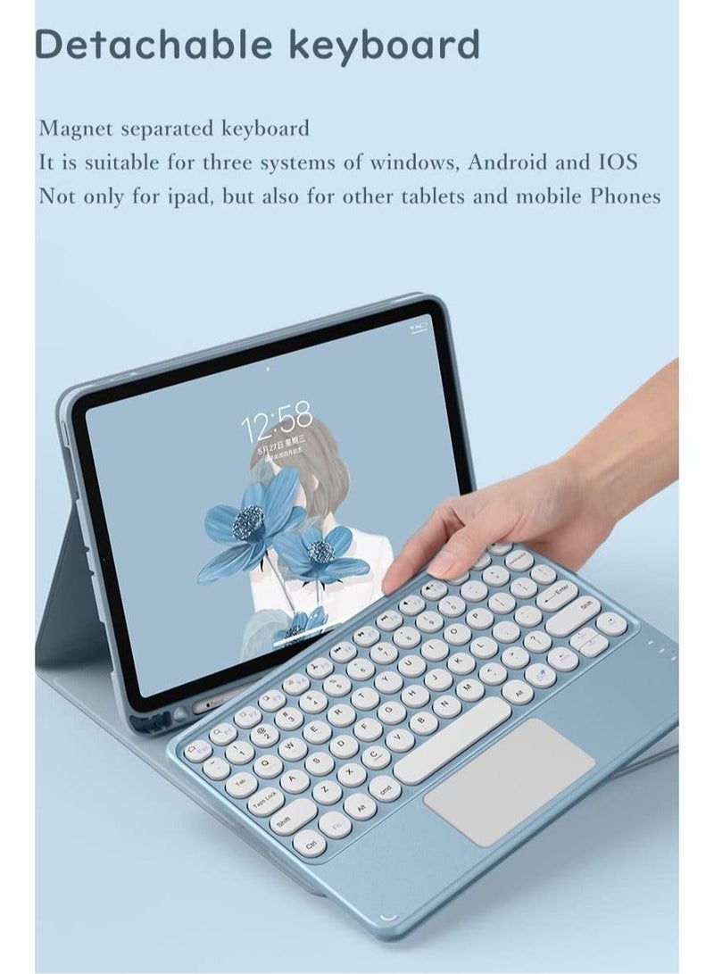 حافظة لوحة مفاتيح لجهاز iPad 10th Generation 2022 مع لوحة لمس ولوحة مفاتيح دائرية لطيفة ملونة لجهاز iPad 10 10.9 بوصة ولوحة مفاتيح تعمل باللمس قابلة للفصل وغطاء ذكي رفيع مع حامل قلم رصاص - Image 3