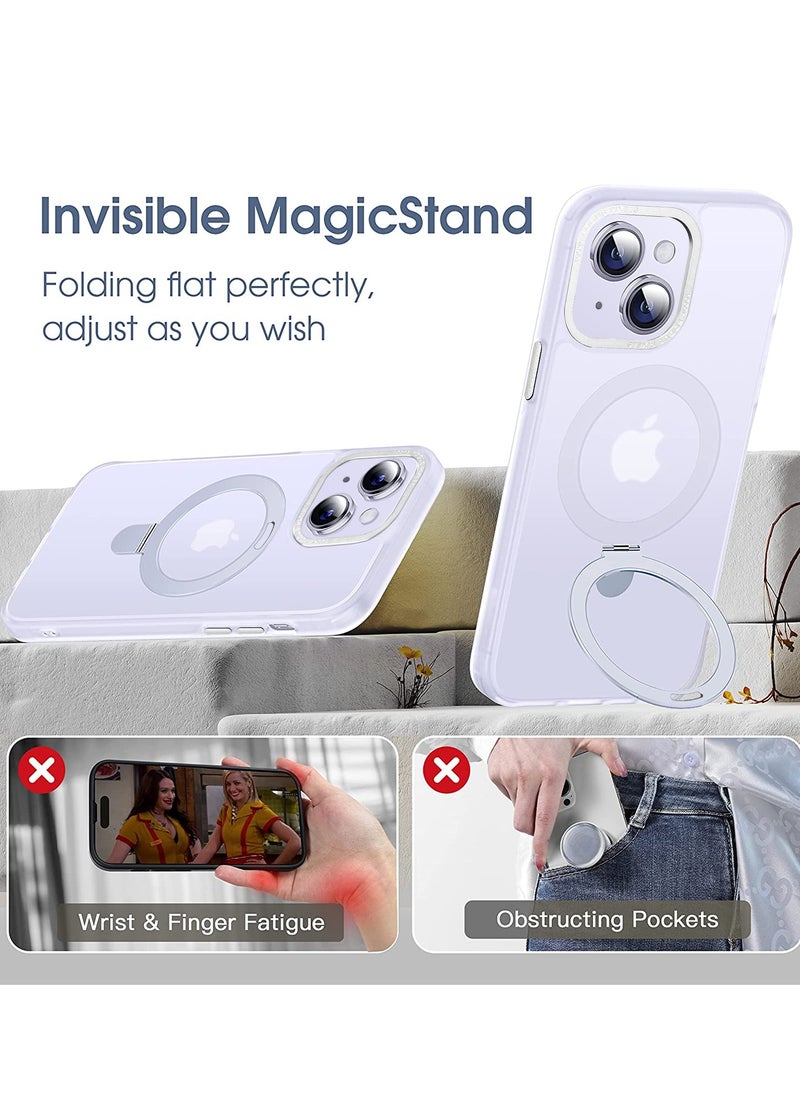 INFOSUN iPhone 14 Plus Case with Magnetic Invisible Stand Cover Shockproof and Anti-Yellow Slim Thin Translucent Matte Protective Magsafe Case for Apple iPhone 14 Plus 6.7 inch - White  - Image 3