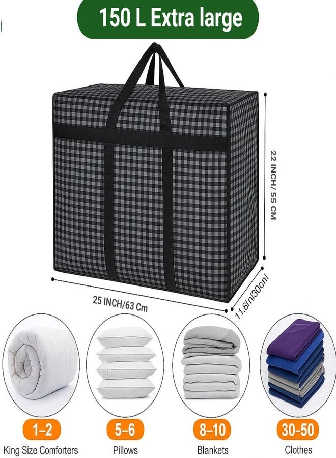 Bazera Multipurpose Organizer Canvas Shopper Large Size Storage Bag for Toys/Stationery/Blankets/Clothes/Moving Bags with Strong Handles and Base with Covers Zip (Black Print,24x22x10 Inch) 150 L - Image 3