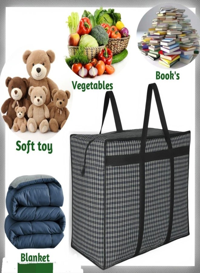 Bazera Multipurpose Organizer Canvas Shopper Large Size Storage Bag for Toys/Stationery/Blankets/Clothes/Moving Bags with Strong Handles and Base with Covers Zip (Black Print,24x22x10 Inch) 150 L - Image 2