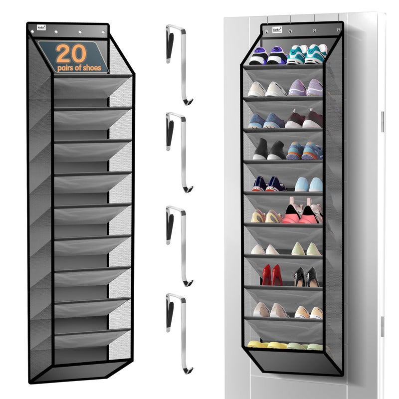 Kotkn 10 Tier Over The Door Organizer - Heavy Duty Hanging Storage Rack with Sturdy Oxford Fabric, Holds 20+ Pairs of Footwear, Boots & Sneakers, Saves 50% Closet Space (Gray) - Image 1